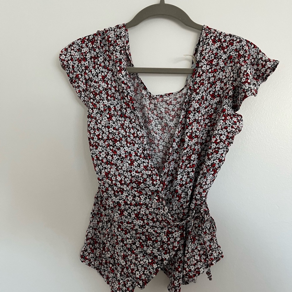Urban Outfitters Cream Flutter Sleeve Wrap Blouse